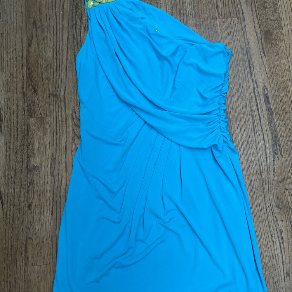 Blue One-Shoulder Dress with Beaded Detail